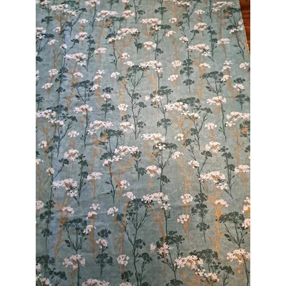 Green Floral Fabric Shower Curtain White Flowers Watercolor Cottage Mainstays
